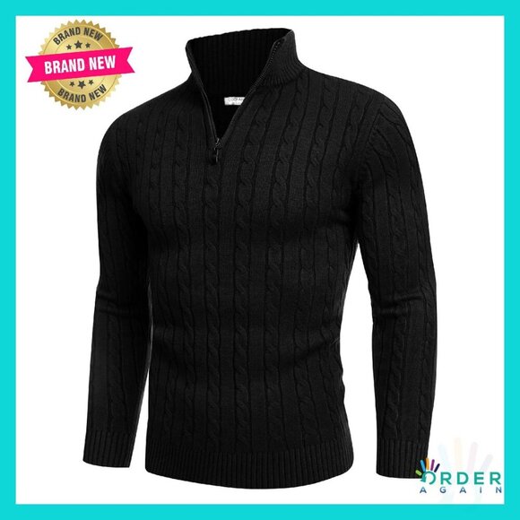 Slim Fit Quarter Zip Sweater Mock Neck Pullover Knitted Casual Classic